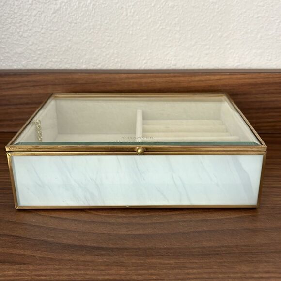 V-HANVER Modern  Clear Glass Jewelry Box with Velvet Tray / Excellent - Picture 7 of 10